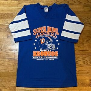 Denver Broncos Vintage Super Bowl XXII 1988 Graphic T Shirt - Blue and White